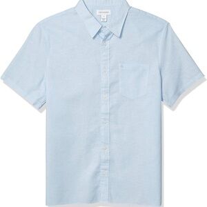 Calvin Klein Men's Short Sleeve Lightweight Cotton Linen Button Down Medium Blue